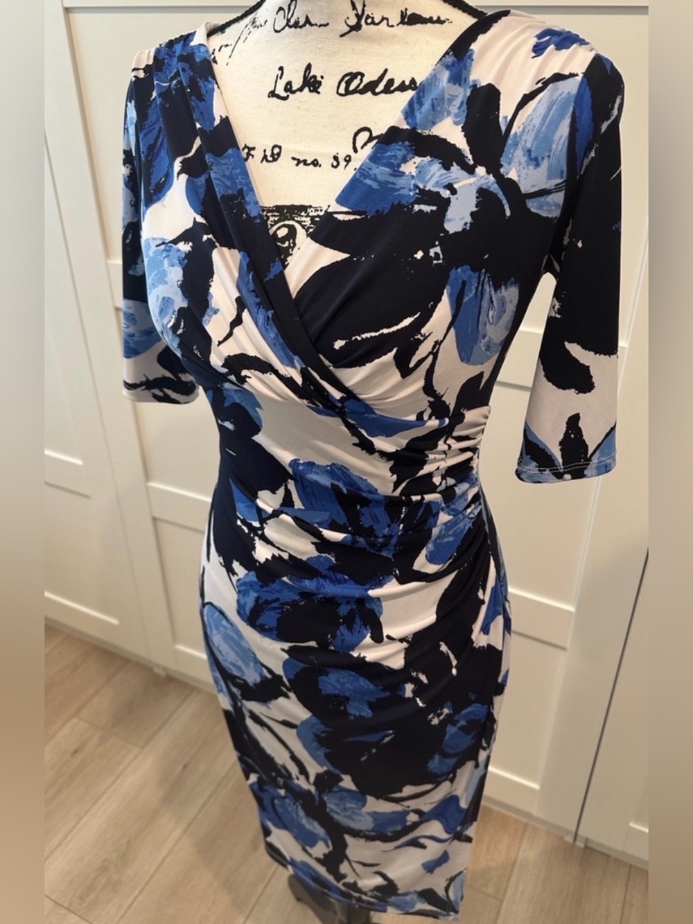 Ralph Lauren Blue and White Floral Wrap-Front Midi Dress